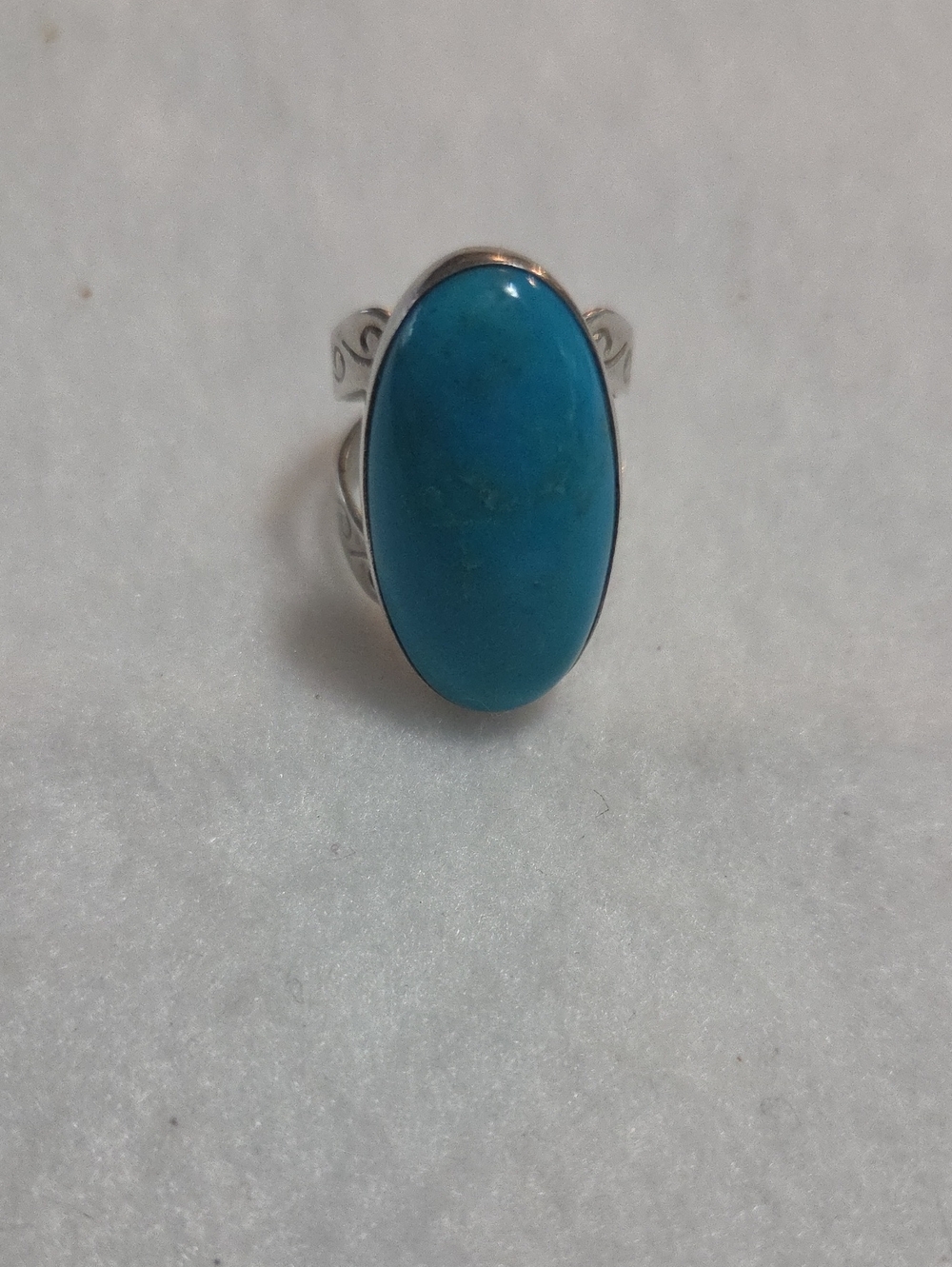 DRT Turquoise Oval Stone Sterling Silver Ring - Blue